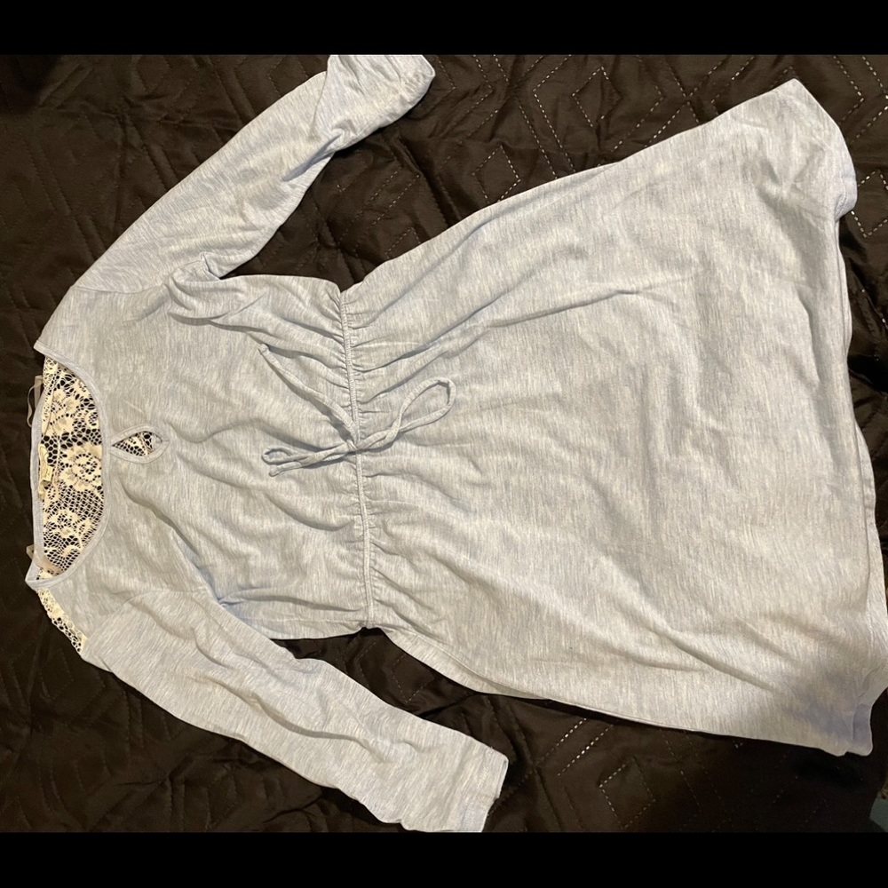 Blouson 3/4th sleeves Dress with Lace Back, Blue